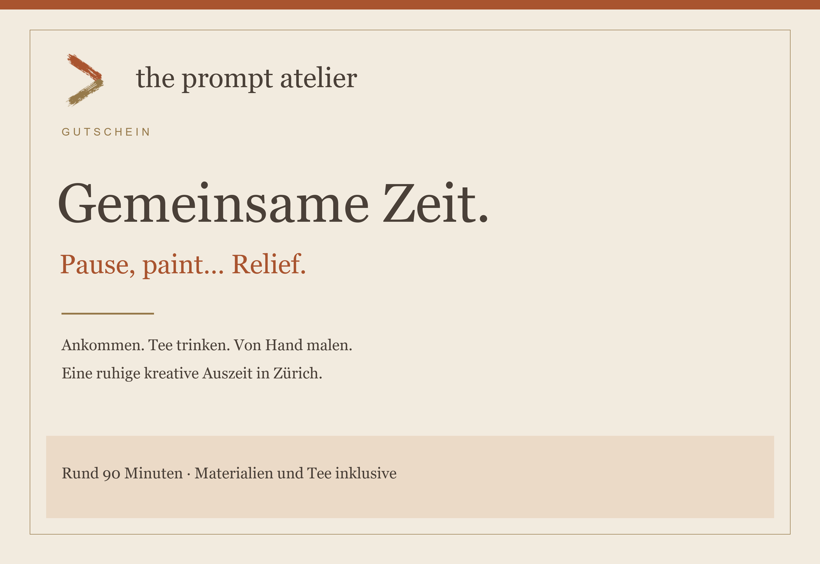 The Prompt Atelier · Gutschein · Pause, paint… Relief.